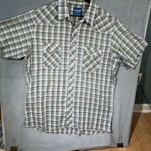 Vintage Wrangler Pearl Snap Plaid Western Short Sleeve Shirt Mens XL